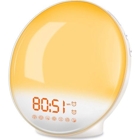 Réveil lumineux LED avec radio-réveil, lampe de chevet, niveau de luminosité, aube et coucou (1/4)