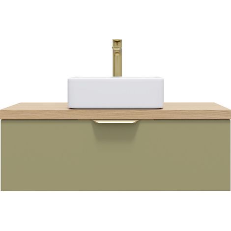 Meuble de salle de bain suspendu vasque à poser 90cm 1 tiroir Vert olive - Venice (1/5)