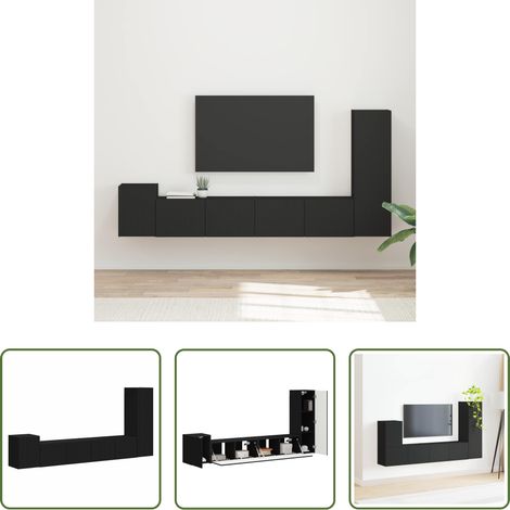 vidaXL Rangement salon - Ensemble meuble TV Montage mural 3 pcs Noir Bois d'ingénierie (1/5)