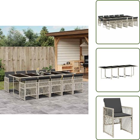 The Living Store 11-tlg. Garten-Essgruppe mit Kissen Hellgrau Poly Rattan - Gartengestell - Gartenmöbel Set - Outdoor Möbel - Terrassenmöbel - Esstisch (1/5)
