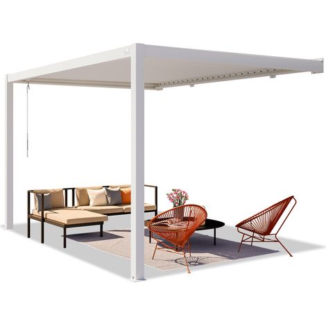 PRIMEYARD Terrassenüberdachung 3x4 m Aluminium-Pfosten mit Lamellendach aus Stahl weiße Anbau-Pergola (1/3)