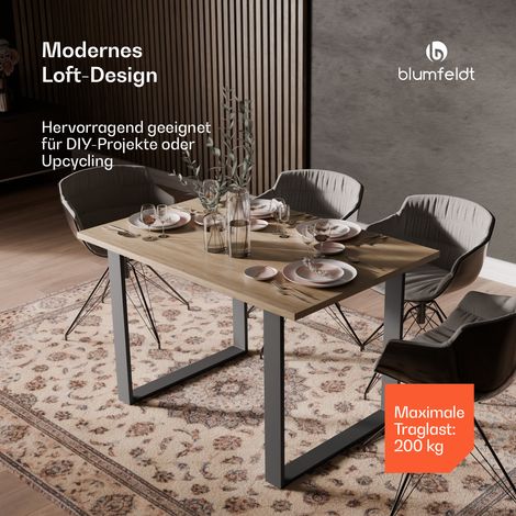 Blumfeldt UrbanFodge U-Tischbeine  Quadratische Stahlkonstruktion, Mattschwarz, 70 x 72 cm, Belastbar bis 200 kg, DIY-Projekte, Loft-Design, Einfache Montage