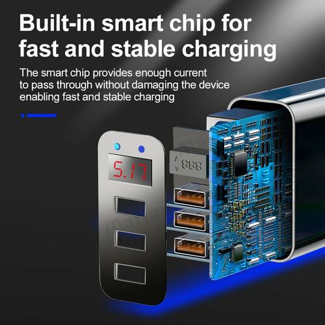 Chargeur rapide QC 3.0 avec hub USB LED, adaptateur secteur mural compatible avec Samsung et iPhone