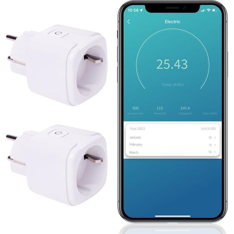 Prise intelligente 2 prises intelligentes WiFi avec interrupteur de minuterie Prise 16 A/3680 W - Compteur d'énergie - Fonctionne avec Home et - Pour une utilisation en intérieur (1/5)