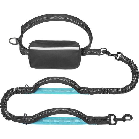Guinzaglio per cani di grandi dimensioni a mani libere con tasca con cerniera, doppie maniglie e cordino elastico (11-54 kg, nero) (1/5)