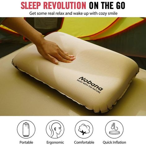 Oreiller de camping gonflable, portable et ultraléger, oreiller de couchage doux et résistant pour la nuque, idéal pour les voyages et la randonnée. (1/5)