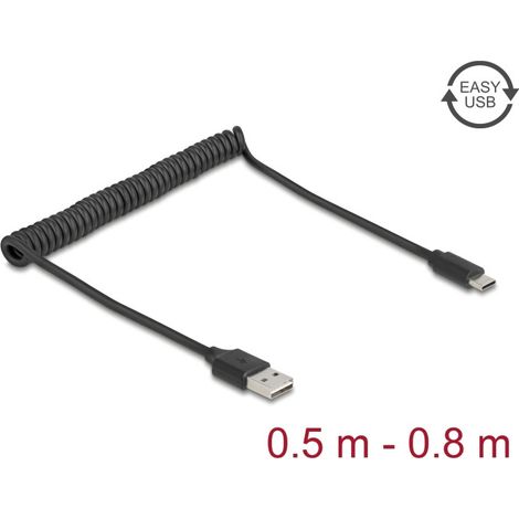 Delock Cable espiral EASY-USB 2.0 tipo A Conector para USB tipo C