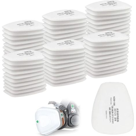 Lot de 60 filtres en coton 3M, filtre pour masque complet, filtre à insertion 5n11 CN, filtre en coton pour filtres 6000, 6200, 6800, 7501, 7502, FF402 (blanc) (1/4)