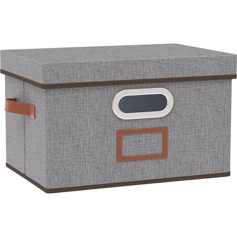 Lot de 1 Paniers Rangement, Boîte avec Couvercle, 33x23x20cm, Gris (1/5)