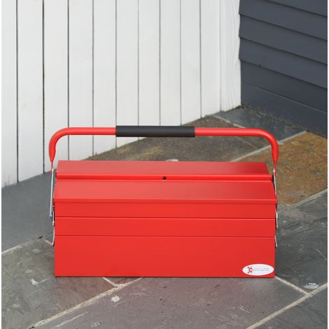 Caja de herramientas 56x20x41 cm, 3 niveles y 5 compartimentos plegables, acero, rojo (1/5)