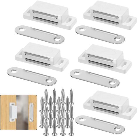 Lot de 5 loqueteaux magnétiques blancs pour porte d'armoire, fermeture magnétique pour portes d'armoire, portes, meubles, tiroirs (1/5)