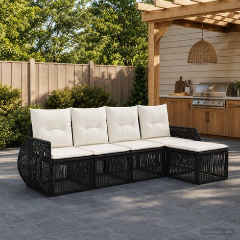 vidaXL Set Divano da Giardino 5 pz Nero e Bianco Crema polyrattan (1/5)