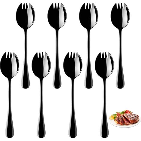 8 Piezas Cucharas De Ensalada De Acero Inoxidable, Cubiertos Para Servir Ensalada, Pour Desserts, Glaces, Salades, Soupes, PâTes, Spaghettis, Passe Au Lave-Vaisselle, Pour Le Camping, Noir (1/5)