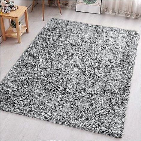 Tapis de salon - Tapis Rya gris pour chambre à coucher antidérapant - Tapis Rya moderne, ultra doux, à poils épais et moelleux, ne se décolore pas, 50 cm x 80 cm (1/4)