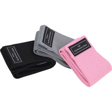 Lot de 3 bandes de résistance élastiques à forte force de traction pour exercices de musculation des jambes, des fessiers et des hanches (rose, gris, noir). Idéales pour les squats. (1/5)
