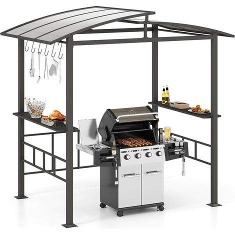 COSTWAY Gazebo Barbecue 248 x 150 x 232 cm, Gazebo con Struttra in Metallo con Tetto in Policarbonato Ventilato, Mesnole Laterali e Ganci, Tenda per Giardino, Patio e Cortile (1/5)