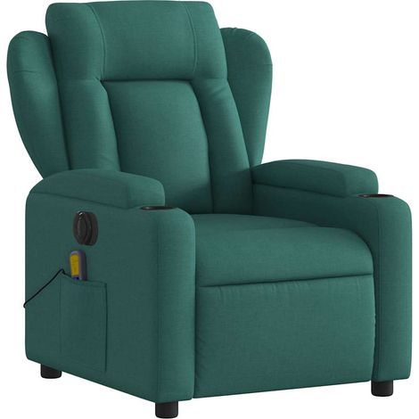 Poltrona relax TV reclinabile elettrica funzione massaggio 6 punti massaggio in tessuto verde scuro DEC027281