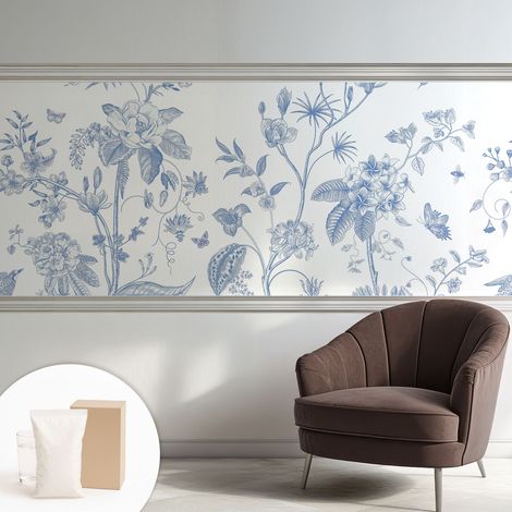 Papier peint intissé décoratif avec colle pour salon chambre et bureau Installation rapide Motif floral 250x104 cm (1/5)