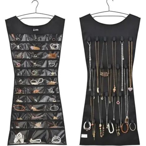 Sac de rangement suspendu pour bijoux, organisateur de bijoux, porte-bijoux, collier, boucles d'oreilles, bague, boîte à bijoux (sans cintre)（noir）