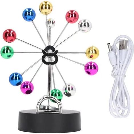 Roue de Noël miniature à mouvement perpétuel, alimentée par USB ou piles, billes métalliques multicolores, base noire (1/5)
