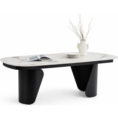 Tavolo "Vega" con piano in ceramica effetto marmo, design moderno, 200/300 x 100 x h 75 cm -Nero (1/4)