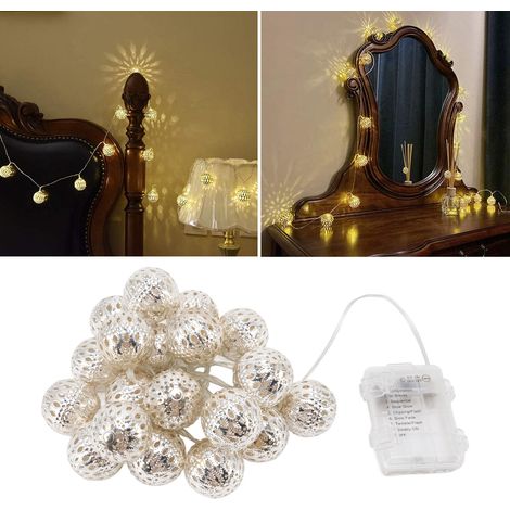 Guirlande lumineuse de 2 m, 20 ampoules blanc chaud, 8 modes d'éclairage, globe métallique LED argenté pour décoration de jardin et de fête (1/5)