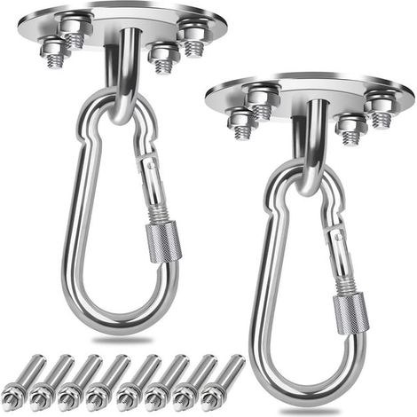 2X Crochet de Plafond 450KG Capacité Murale pour Hamac Suspendu Yoga Chaise Accrochante et Sac de Boxe Acier Inoxydable Kit (1/4)