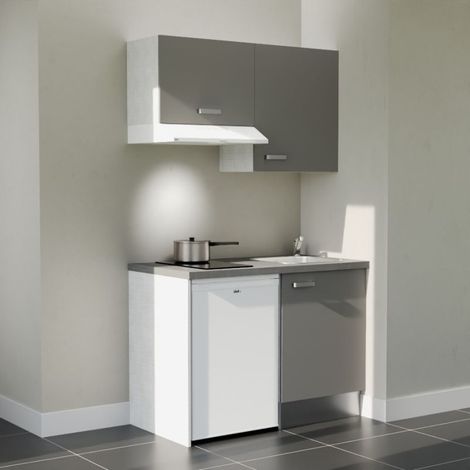 Kitchenette K01L-PT - 120 cm - plan stratifié, évier inox, électroménager inclus (1/5)