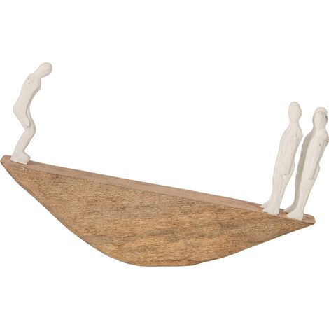 Sculpture équilibre en bois de manguier - naturel et blanc (1/3)