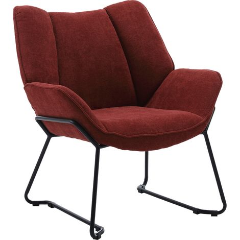 Poltrona Imbottita Moderno Sedia da Salotto Poltroncina in Tessuto Ciniglia per Soggiorno, Rosso