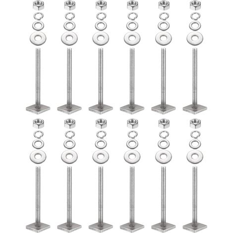 Boulons Fente T M6 x 65mm, 12 Ensemble Tête Carrée Boulons T Porte-Bagages Toit Boulons T Acier Inoxydable avec Écrou Rondelles pour Porte-Vélos Skis Kayak (1/5)