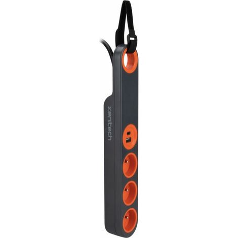 Bloc multiprise Klipo travaux et chantiers avec lampe LED - 3 prises 2P+T et USB Orange - (1/5)