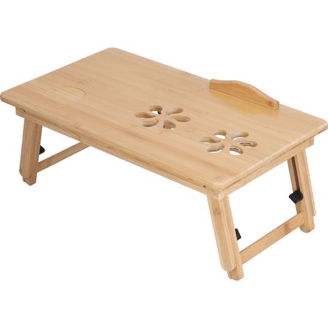 Table d'ordinateur portable multifonctionnelle pliable en bambou, support réglable pour ordinateur portable, bureau à domicile (M) (1/5)