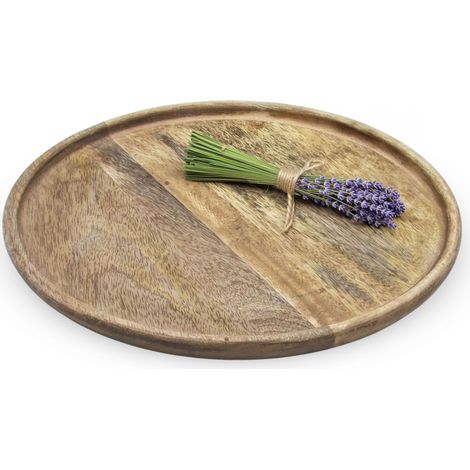 Mango Holztablett rund natur poliert - 30 cm - Landhaus Holz Kerzenteller mit Rand