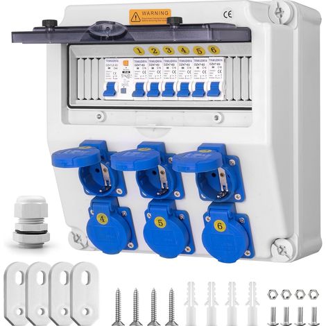 Coffret Électrique de Chantier - Distributeur électrique étanche IP65 avec disjoncteur - Répartiteur Mural avec prise IP54 250 V/16 A - Distributeur électrique à courant fort pour l'extérieur (1/5)