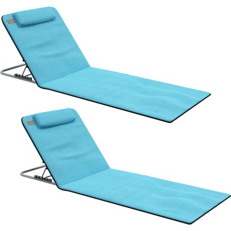 Esterillas con Respaldo Inclinable 5 Niveles Reposacabezas Bolsa Transporte 134x48x33-43 cm Azul (1/5)