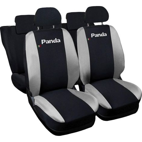 Lupex shop - Coprisedili Auto Compatibili per Panda 2a e 3a serie, Made In Italy, anteriori, e posteriori 60/40, tessuto poliestere - Nero/Grigio Chiaro