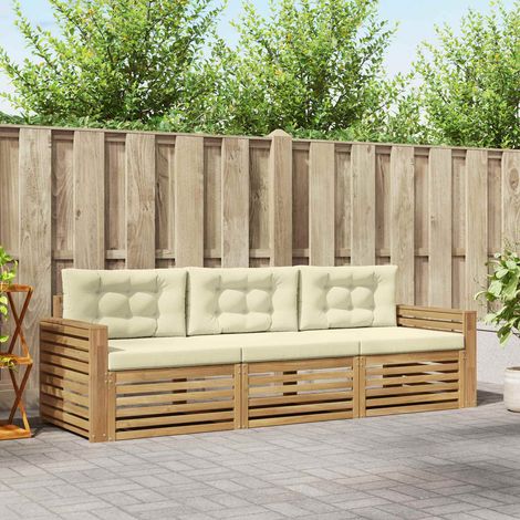 vidaXL Outdoor-Sofagarnitur 3 Stk. Weiß und Creme Massivholz Akazie (1/5)