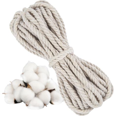 Corde en coton de 10 m, 6 mm, non élastique, pour macramé, papier cadeau, projets de bricolage, tentures murales, suspensions de plantes et salon (1/5)
