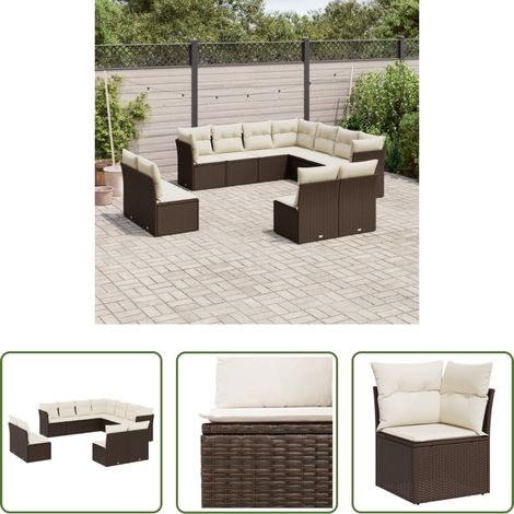 Gartenmöbel - 11-tlg. Garten-Sofagarnitur mit Kissen Braun Poly Rattan (1/5)