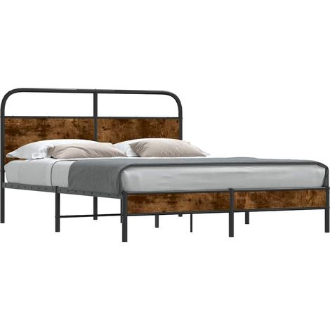 Lit double Lit adulte Cadre de lit sans matelas 160x200 cm chêne fumé bois ingénierie (1/5)