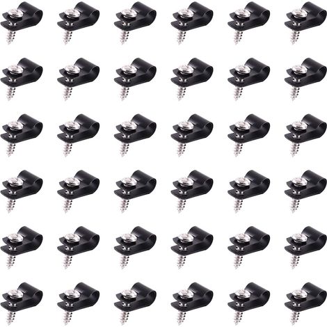 Lot de 60 clips de câble en plastique et nylon de type R Noir 0,6 cm avec lot de 60 vis pour la gestion des fils (1/5)