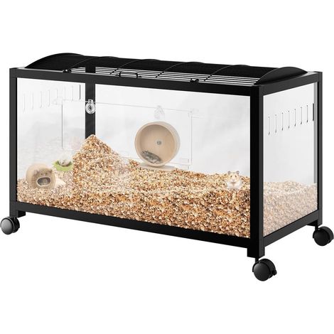 Cage XXL en métal et verre acrylique - Vue panoramique à 360° - Pour hamsters, rats, cochons d'Inde - 97 x 47 x 50 cm - Avec ventilation - Transparent - Noir