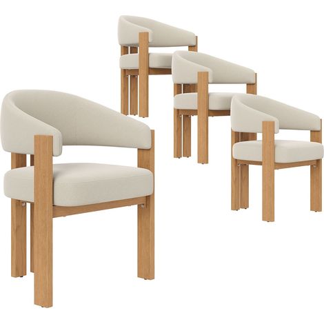 Chaise de salle à manger 4 pièces, assise rembourrée chaise rembourrée, dossier ergonomique, piètement métal stable bois optique (1/5)