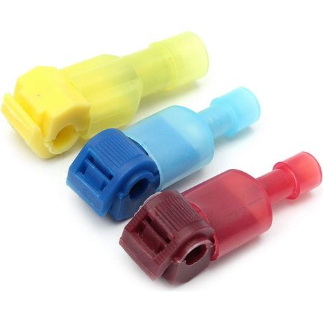 Connecteur Électrique T-Tap Auto-Dénudant - 30 Paires - Calibres 22-18 AWG (Rouge) 18-14 AWG (Bleu) 12 AWG (Jaune) - Nylon Cuivre Étamage Étain (1/5)