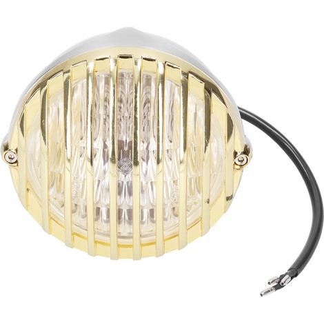 12V 5 pouces Phare Rond avec Grille Dorée et Boîtier Argenté pour Motos Rétro, Filetage M10 (1/5)