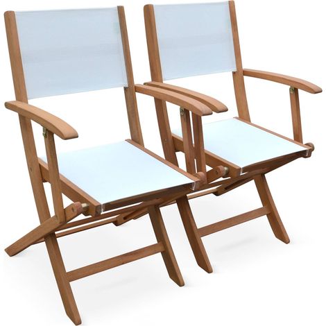 Pair of foldable wooden garden chairs, Almeria, White, 54x58.7x89 cm