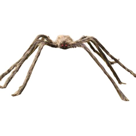 Araignée géante effrayante 125 cm pour Halloween – Grande araignée poilue artificielle – Décoration pour extérieur, fête et maison hantée – Marron (1/5)