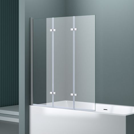 doporro Paroi de Baignoire 130x140cm Pare Baignoire 3 Volets Montage Réversible Verre Trempé Transparent 6mm Cortona116 (1/5)