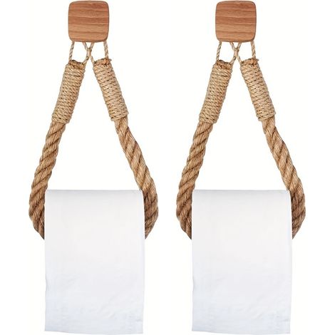 Étagère Murale en Bois Sans Perçage pour Salle de Bains, Rangement Suspendu en Corde de Coton avec Porte Serviettes,